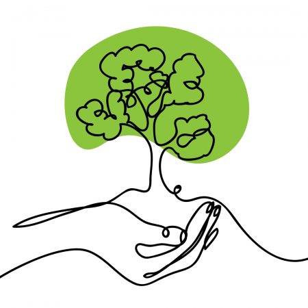 Illustration of hand holding tree